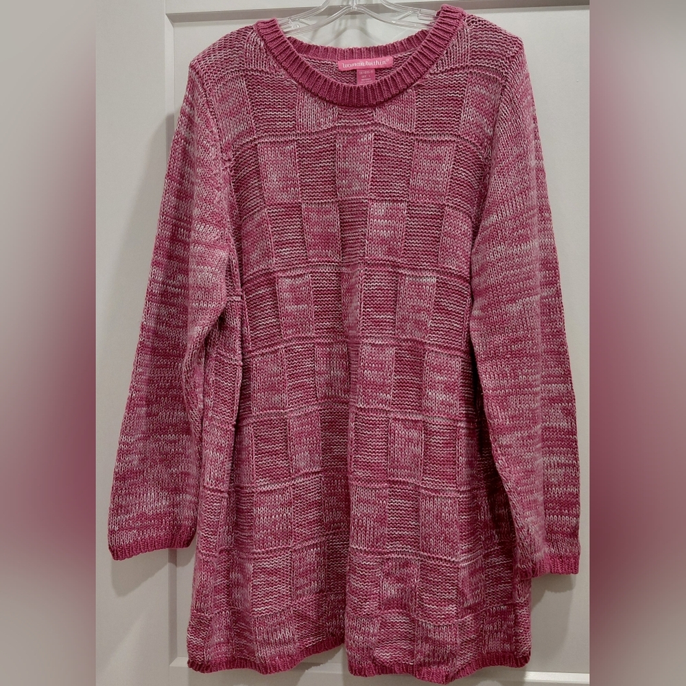 Woman Within Sz L Pink White Knit Sweater Winter Comfy